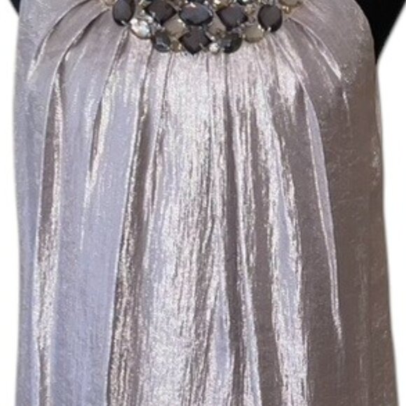 Alexia Admor Vintage Champagne Jeweled Collar Shift Dress Size Large - Picture 6 of 16